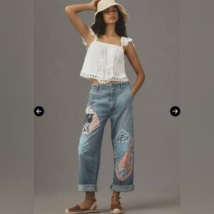 Pilcro The Lonnie Cuffed Cropped High Rise Jeans - the Patchwork Edition
